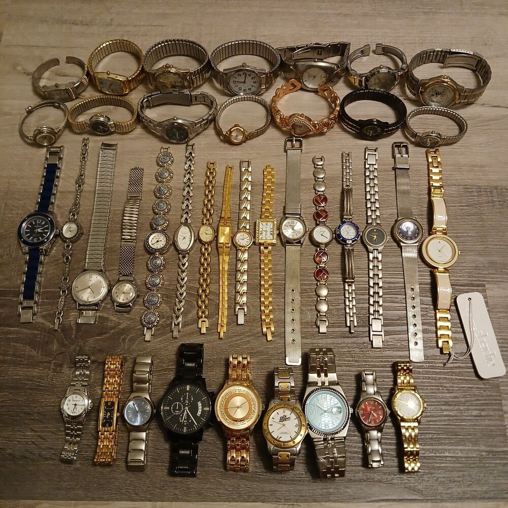 Lot 35+ Watches Parts/Repair ALL Metal Fossil Seiko Croton Gruen Waltham Timex